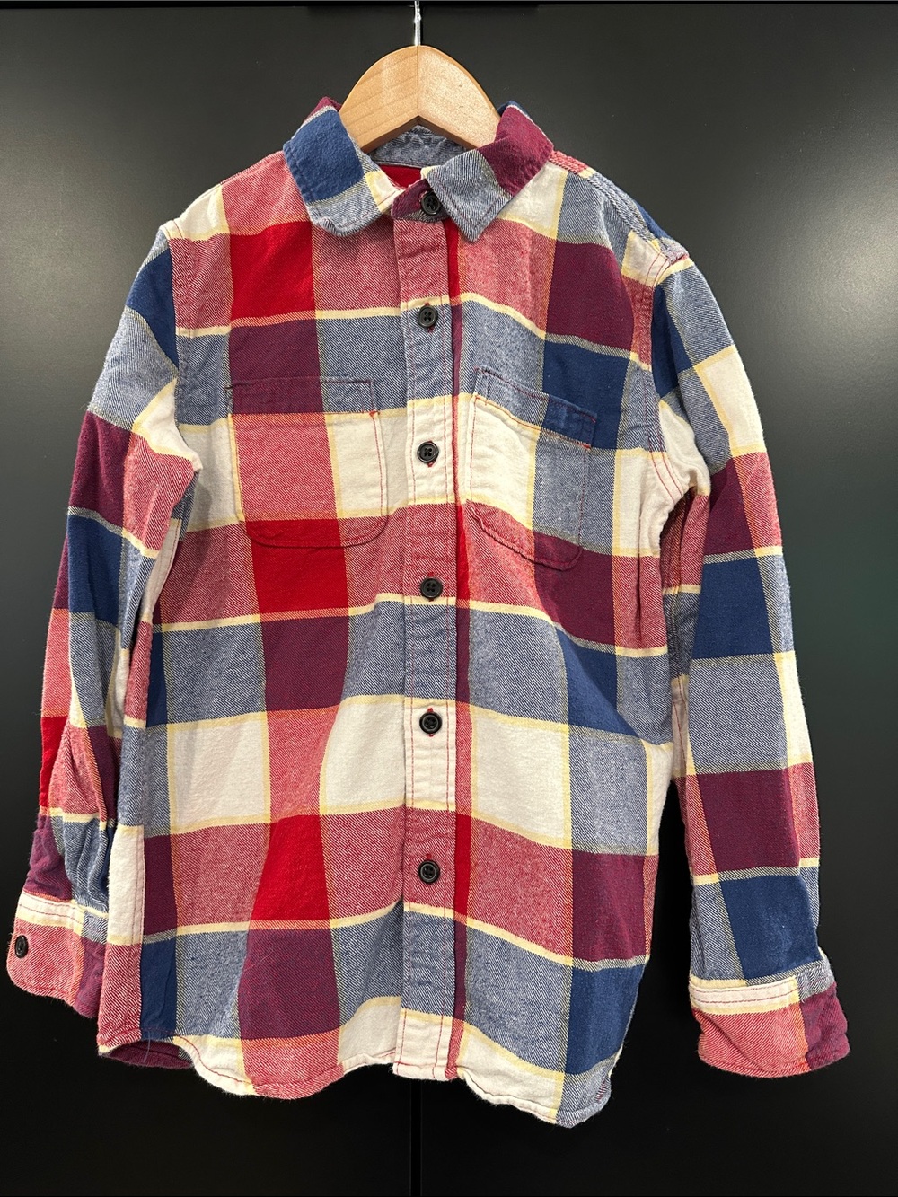 Gap Kids Boys Red Blue Plaid Flannel Button Down Shirt Size L 10